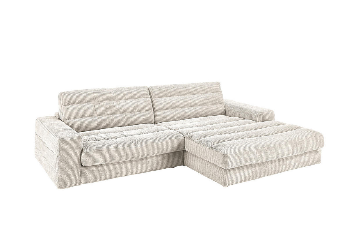 ECKSOFA LANA SOFA Cremeweiß Cord - Creme/Schwarz, Textil (296/205cm) - KAWOLA