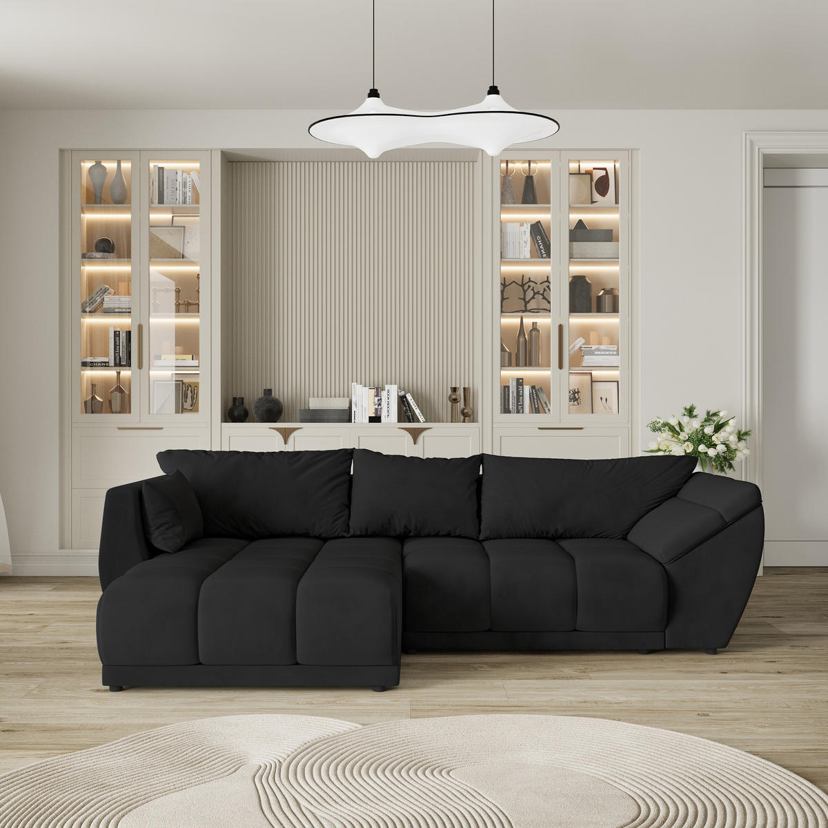 ROHOVÁ SEDAČKA ORENTI černá - černá, dřevo/textil (287/182cm) - MASSENO