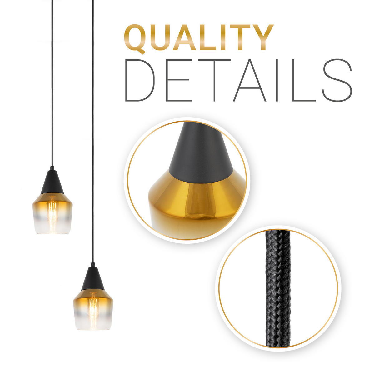 PENDELLEUCHTE Diana - Goldfarben/Schwarz, Metall (13.7/13.7/21.1cm) - Paco Home