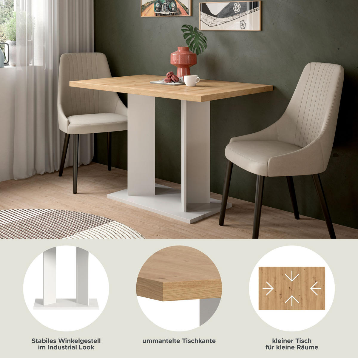 ESSTISCH GUSTAV (B/H/T: ca. 110/76/70 cm) in weiß/Artisan Eiche Nachbildung - Weiß, Holzwerkstoff (70/110/76cm)