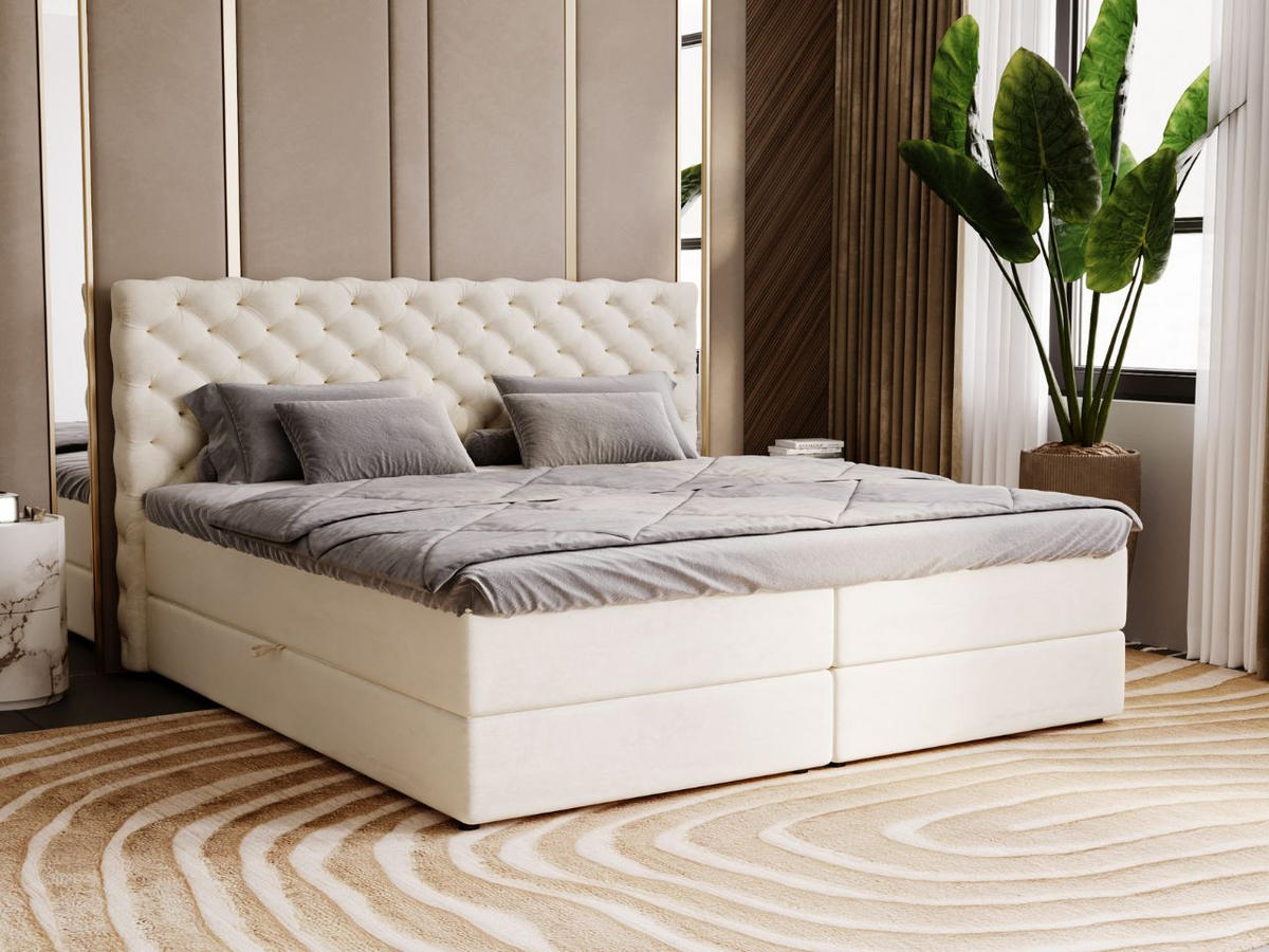 BOXBETT Bergamo 160x200 Beige - Beige/Schwarz, Holz/Textil (160/200cm) - Graingold