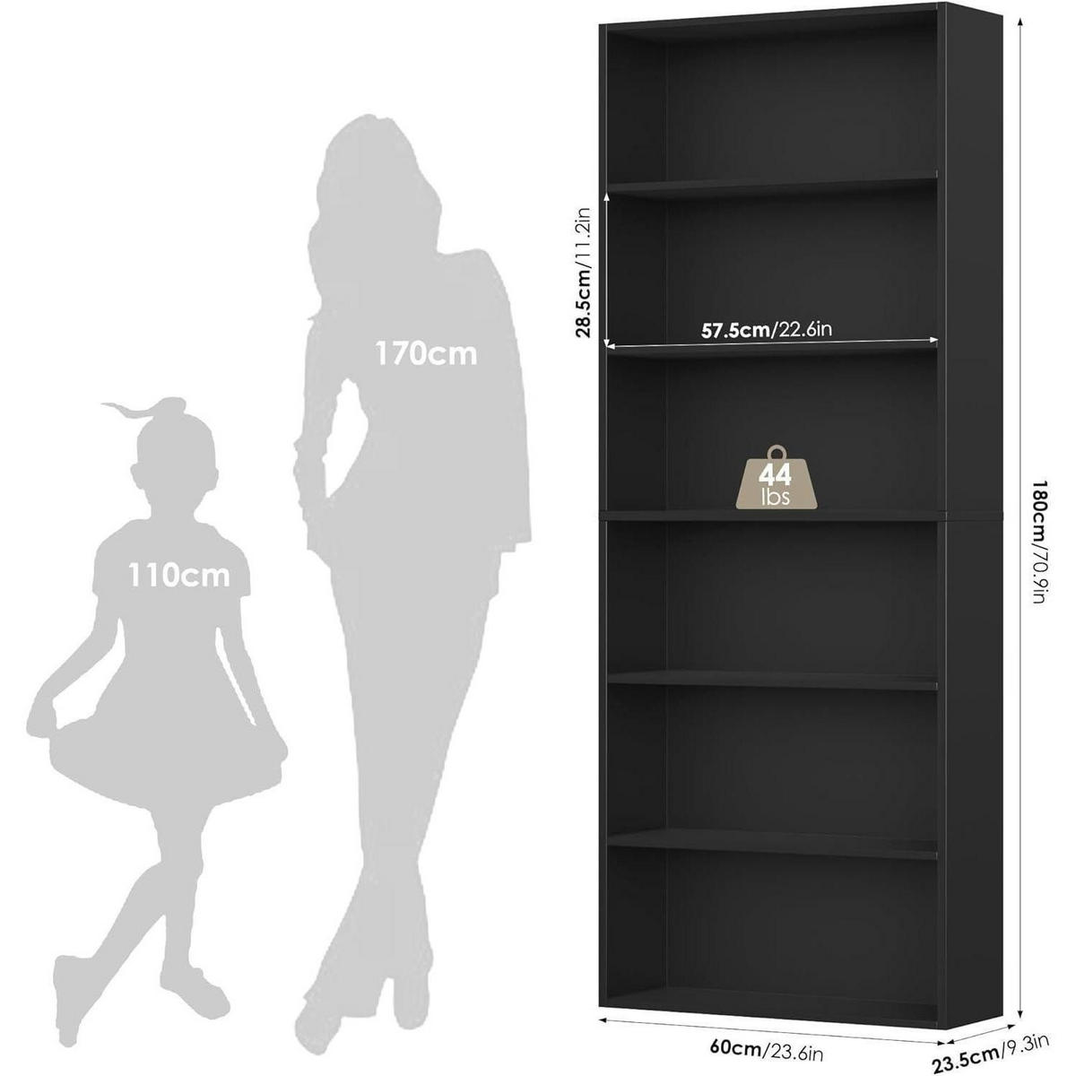 BÜCHERREGAL Schwarz 180 x 60 x 23,5 cm - Schwarz, Holzwerkstoff (60/180/23.5cm)