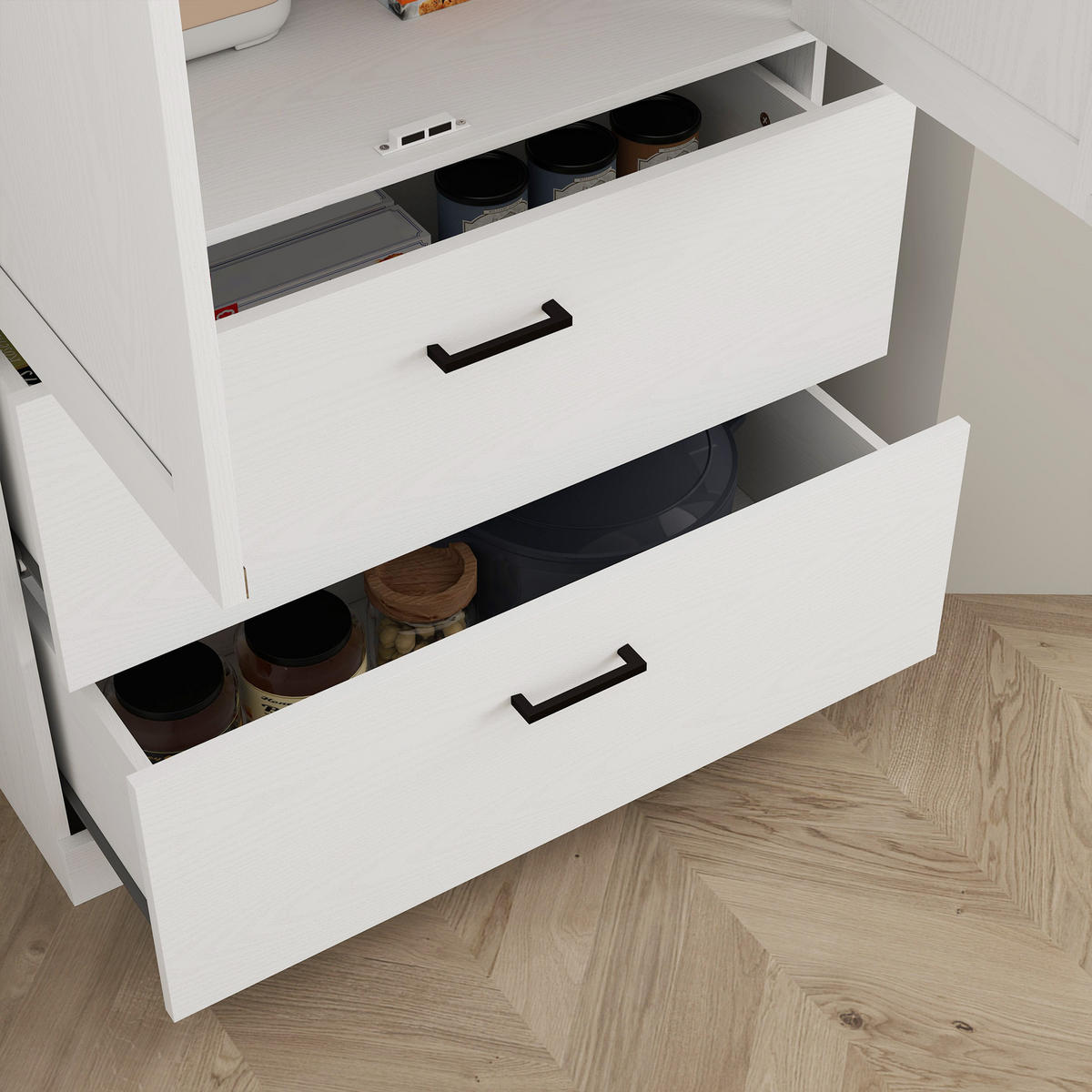 HIGHBOARD DE-11114 2 Schubladen & verstellbare Böden Creme - Weiß, Holzwerkstoff (39/178/75cm) - ComfortXL