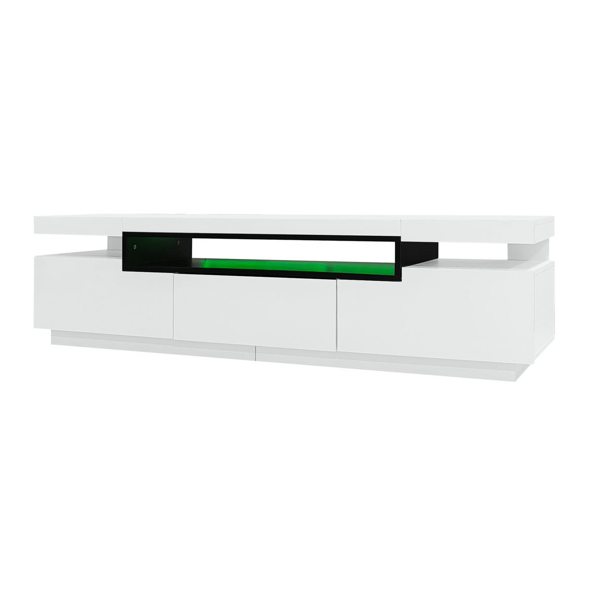 TV-SCHRANK aus Holzwerkstoff 160x39x42 cm Weiß mit 3 Schubladen, LED-Beleuchtung und Hochglanzfront - Weiß, Holzwerkstoff (160/42/39cm) - Modfu