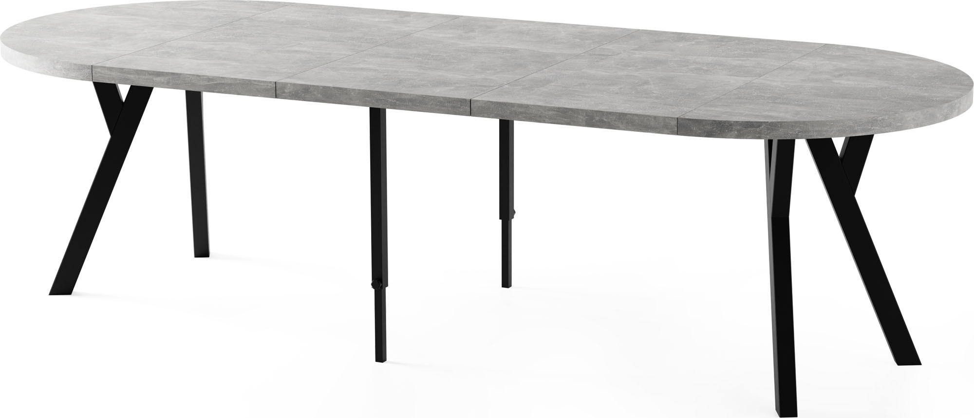 ESSTISCH Twixy XXL groß rund oval ausziehbar, Grauer Beton 100-250/100/76 cm - Hellgrau/Schwarz, Holz/Holzwerkstoff (100/100/76cm) - WFL GROUP