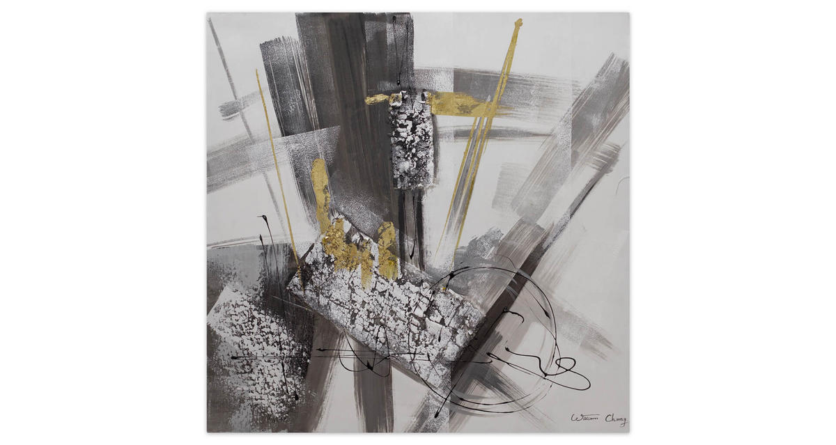 RUČNE MAĽOVANÝ AKRYLOVÝ OBRAZ 60/60 cm, sivý, abstraktný geometrický motív - sivá, drevo/textil (60/60cm) - KUNSTLOFT