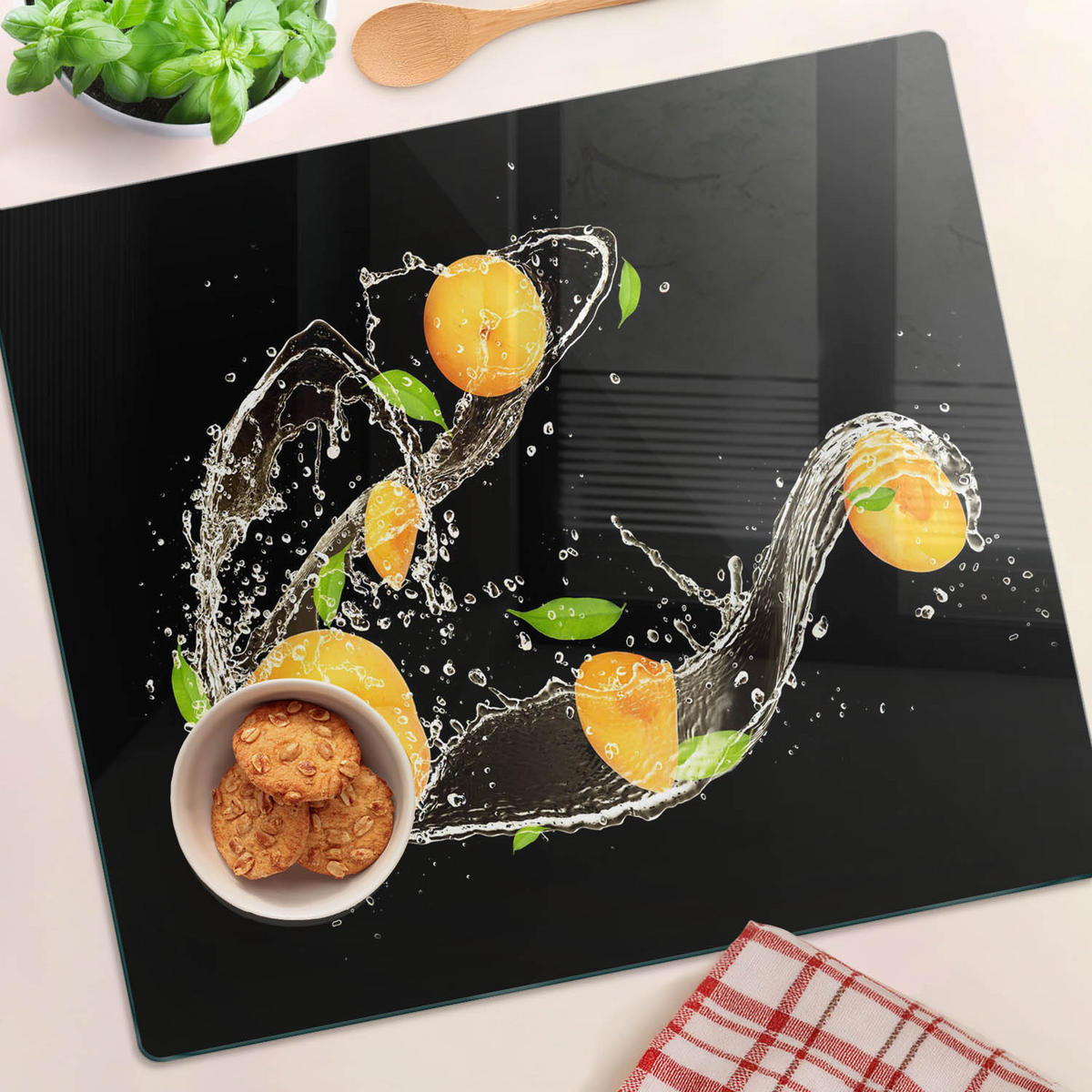 GLASPLATTE 60x52 cm Aprikosen und Wasser - Orange, Glas (60/0.4/52cm) - TULUP