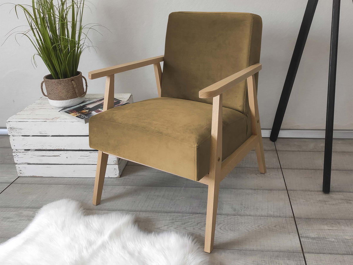 SESSEL Retro - Hellbraun/Naturfarben, Holz/Textil (59/76/67cm) - MIRJAN24