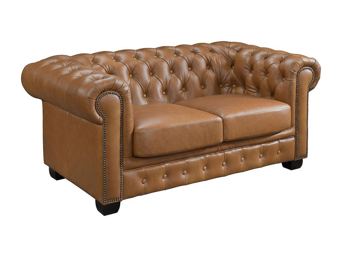CHESTERFIELD Ledersofa 2-Sitzer - Büffelleder - Karamellbraun - BRENTON - Braun, Leder (96/73/160cm) - Vente-Unique