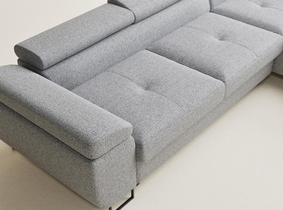 ECKSOFA MIT SCHLAFFUNKTION Concord Hellgrau Webstoff - Hellgrau/Schwarz, Holz/Holzwerkstoff (277/203cm) - Maison de Reve