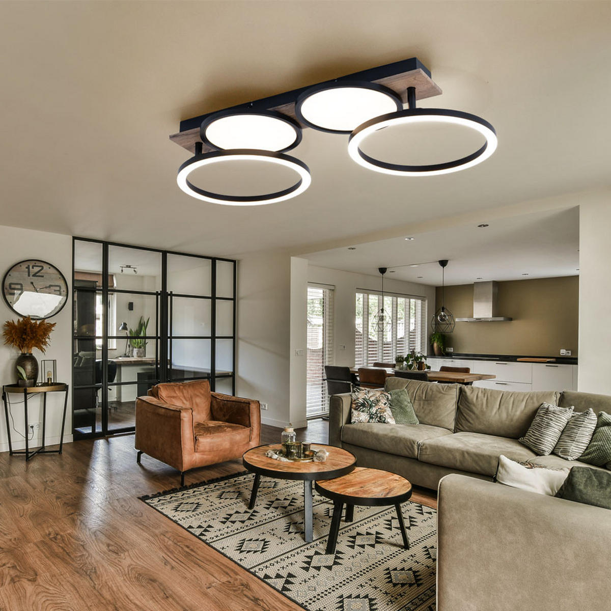 LED DECKENLEUCHTE Holzoptik Braun - Braun, Metall (108.5/30/11cm) - Globo Lighting