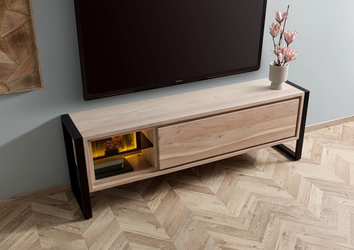 LOWBOARD Akazie / Altholz 180x40x60 natur lackiert DENVER #115 - Naturfarben, Holz (180/60/40cm) - Massivmoebel24