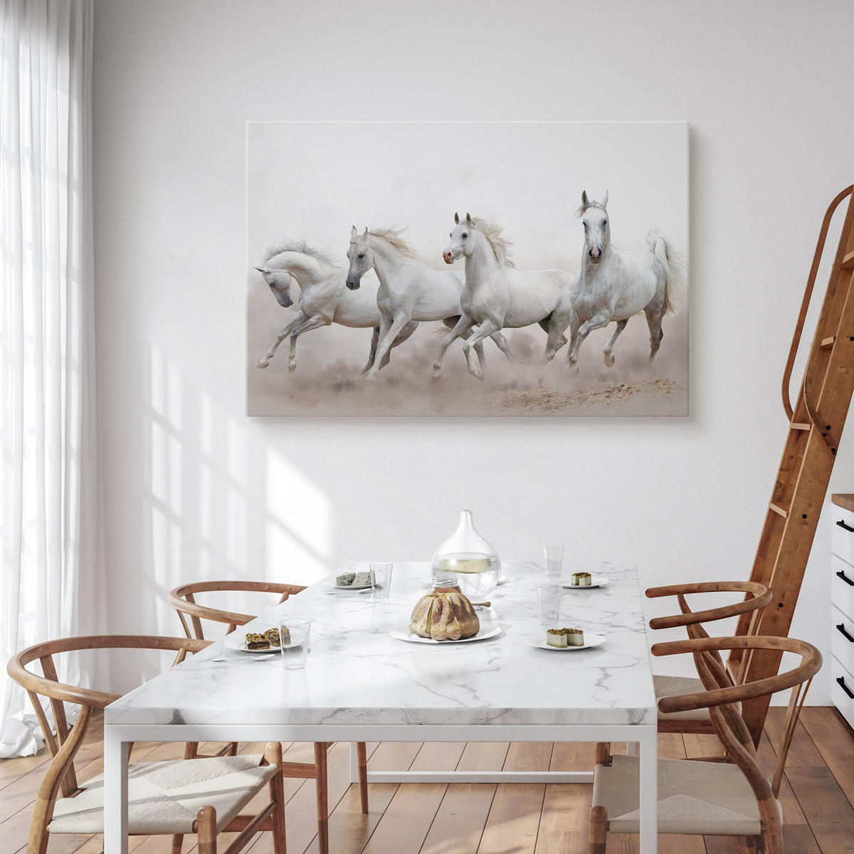 LEINWANDBILD Pferde im Galopp Wüste Tiere 3D Effekt 100x70 - Beige/Schwarz, Textil (100/70cm) - Muralo