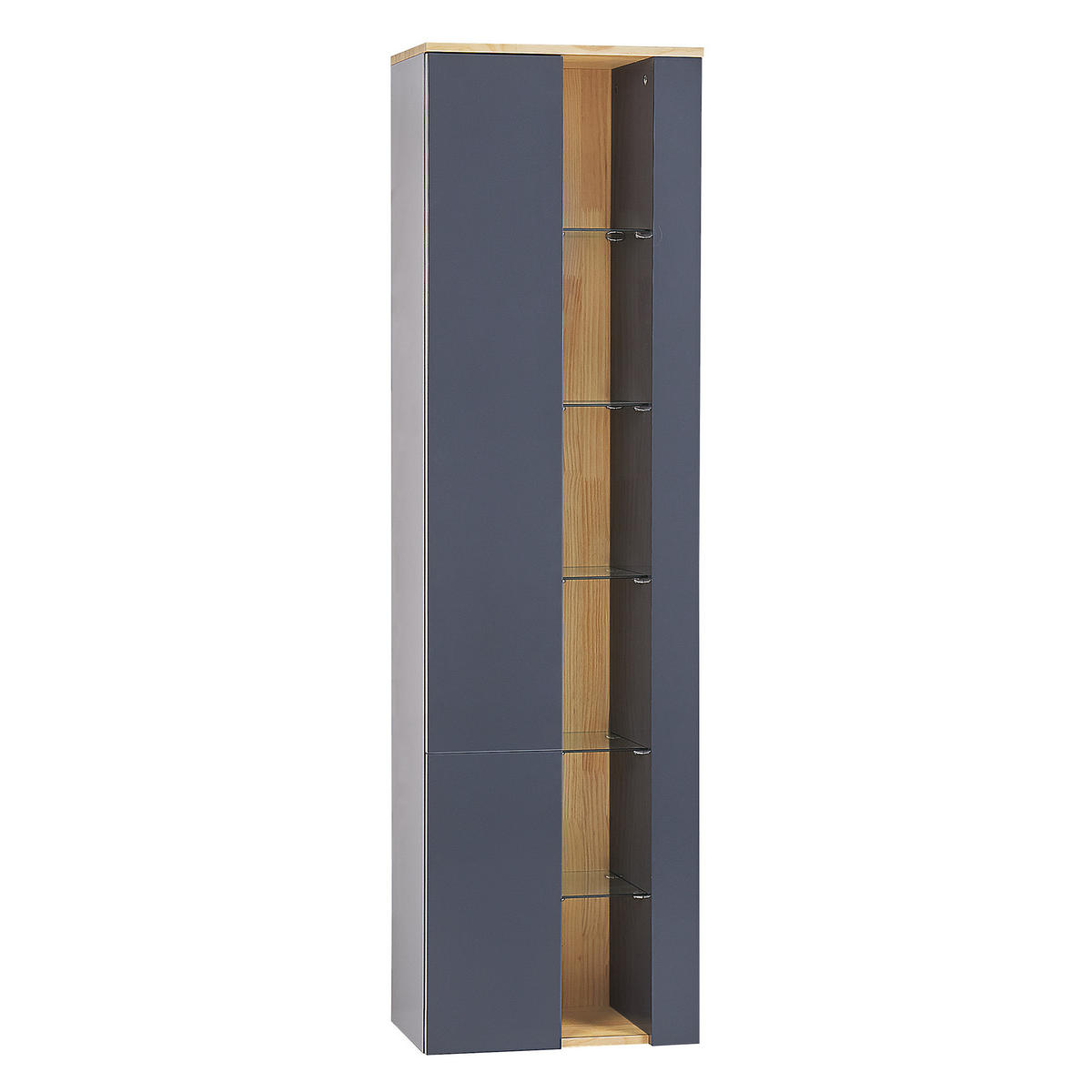 BADMÖBEL Set 3-teilig grau/heller Holzfarbton Figueres - Hellbraun/Grau, Holzwerkstoff (44/59/79cm) - Beliani