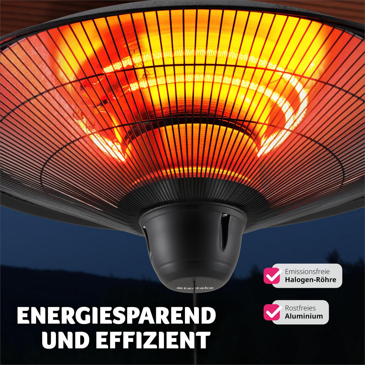 INFRAROTHEIZSTRAHLER Solaris Orbit,einfache Montage, 58 x 58 x 32 cm,schwarz - Schwarz, Metall (58/32/58cm) - tectake