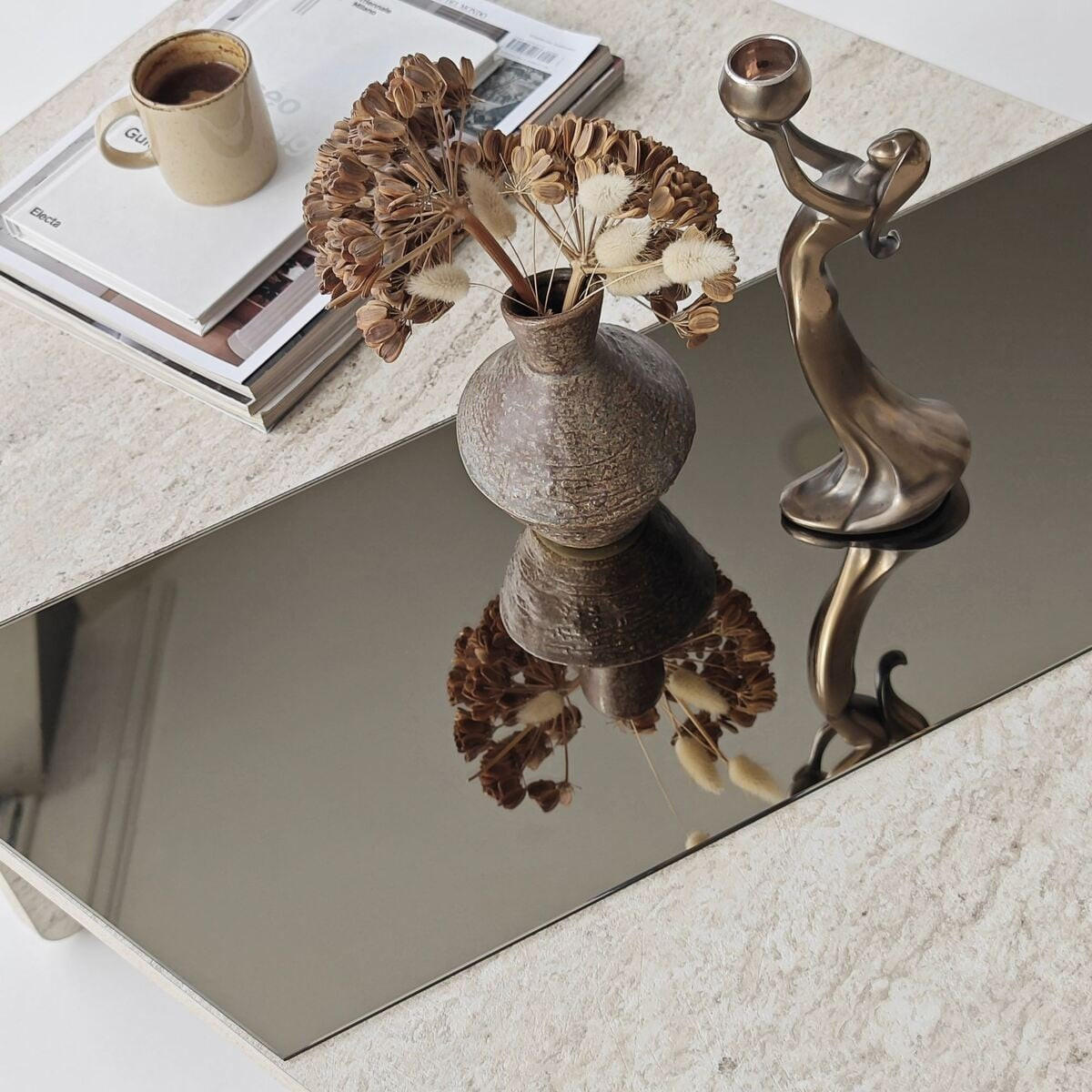 COUCHTISCH mit rechteckiger Spiegelplatte 100/60/40 cm - Beige, Holzwerkstoff (100/60/40cm) - Calicosy