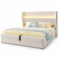 POLSTERBETT 180/200 cm in Beige Leinen mit Bettkasten, LED und USB Type-C - Beige, Holzwerkstoff/Textil (180/200cm) - STILVORA
