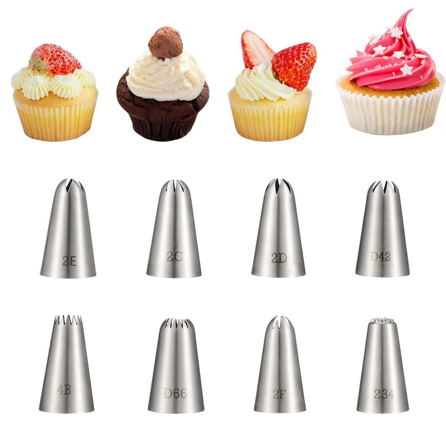 SPRITZTÜLLEN 8-teiliges Set Edelstahl Zuckerguss Kuchen Dekorieren - Silberfarben, Metall (2.5/2.5/4.4cm)