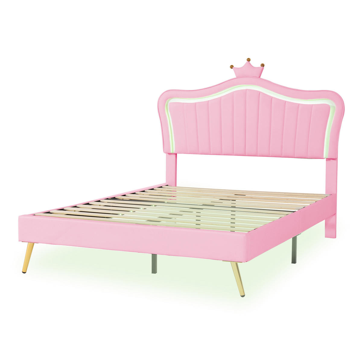 POLSTERBETT 140/200 cm rosa mit LED-Beleuchtung und höhenverstellbarem Kopfteil - Pink, Textil (140/200cm) - OKWISH
