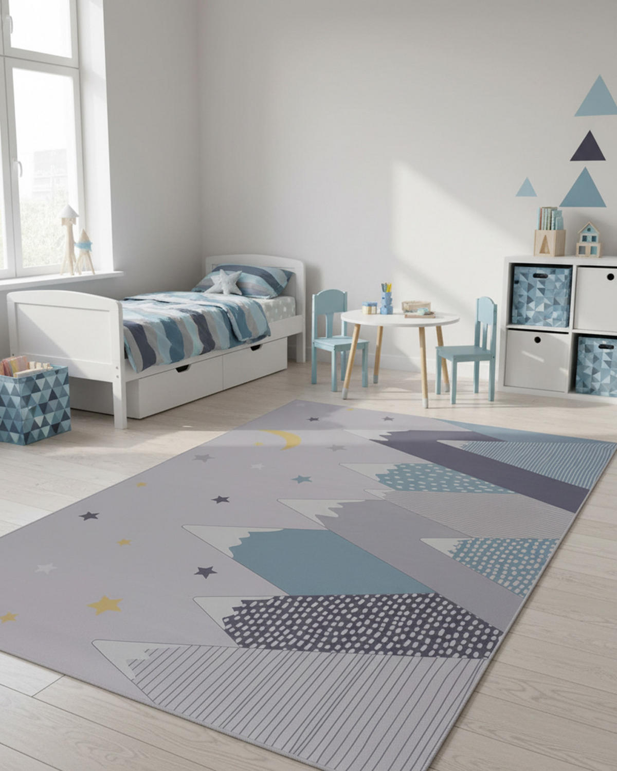 KINDERTEPPICH Bambini Picco Mazovia 120x160cm Blau Grau Berge Kurzflor - Blau, Textil (120/160cm) - Mazovia