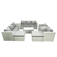 GARTENGARNITUR mit 3-SITZER SOFA,COUCHTISCH Polyrattan Hellgrau-Mix 10-Sitzer - Hellgrau/Grau, Glas/Kunststoff - Fimous
