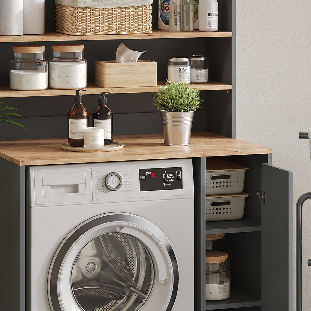SKŘÍŇKA NA PRAČKU Viktor Antracit/zlatý dub - medově dubová/antracitová, kompozitní dřevo (93.6/88.2/60cm) - Vicco