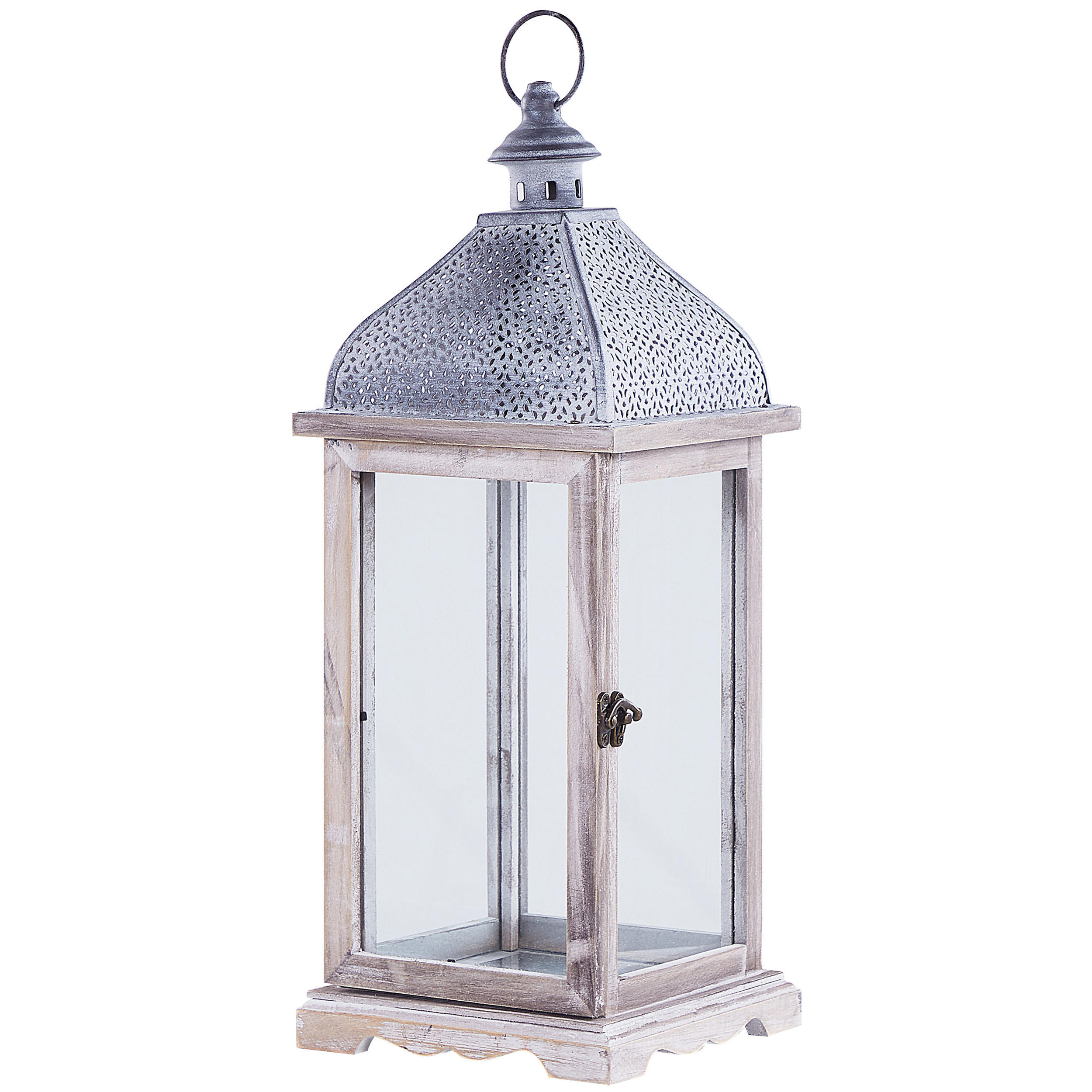 LATERNE Kiefernholz 47 cm Weiß Samar - Weiß, Metall (18/47/18cm) - Beliani