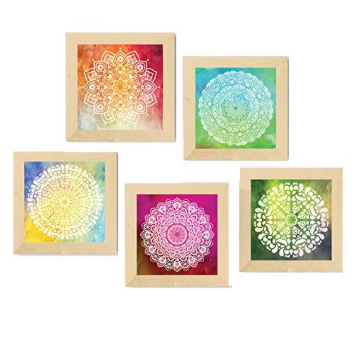 POSTER Set Mit 5 Mandala Illustration 20X20cm Rahmenlos - Klar, Papier (20/5/20cm) - Nacnic