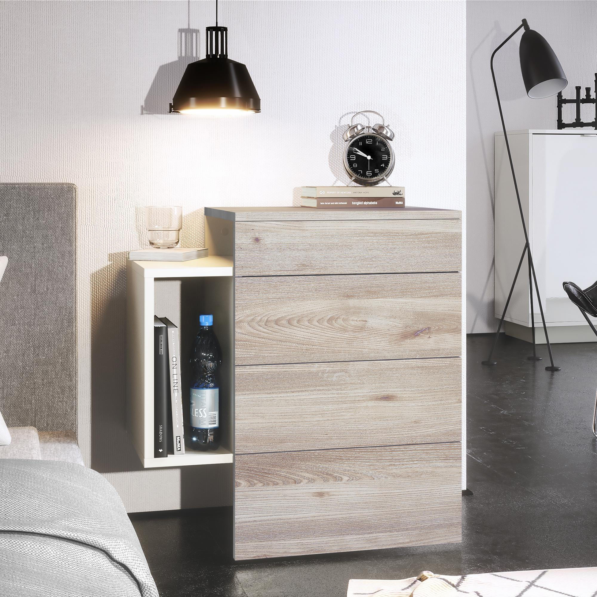 NACHTTISCH Queens Front in Eiche Nordic - Silbereichenfarben, Holzwerkstoff (60/63/36cm) - Vladon