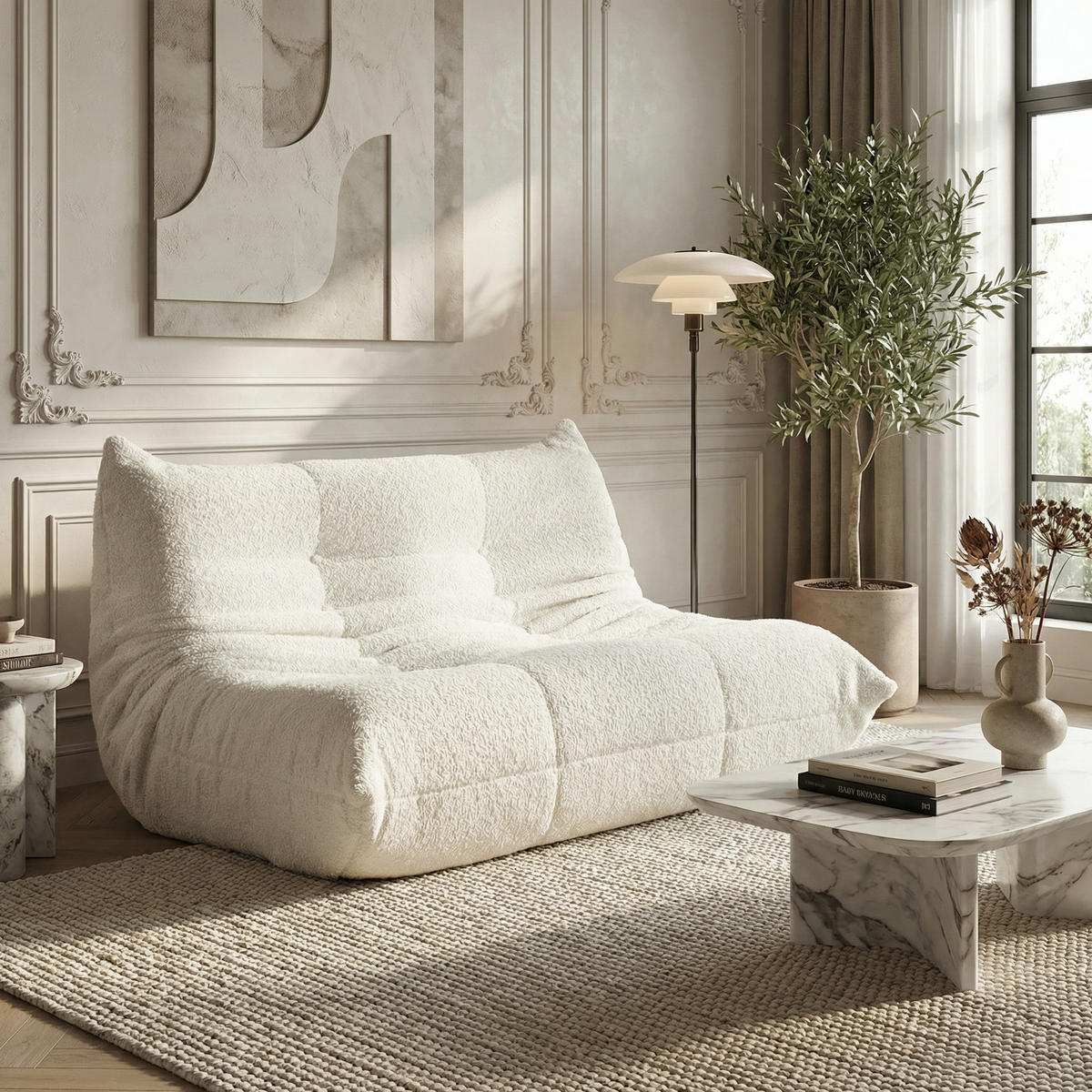 SITZSACK 2-Sitzer Ergonomischer aus Chenille & Memory-Schaum, Montagefrei - Beige, Textil (127/83/99cm) - Urban Meuble