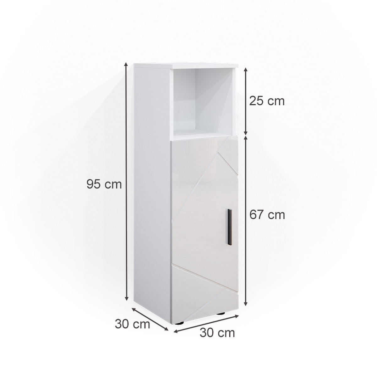 MIDISCHRANK Irma Weiß 30 x 95 cm - Weiß Hochglanz, Holzwerkstoff (30/95/30cm) - Vicco