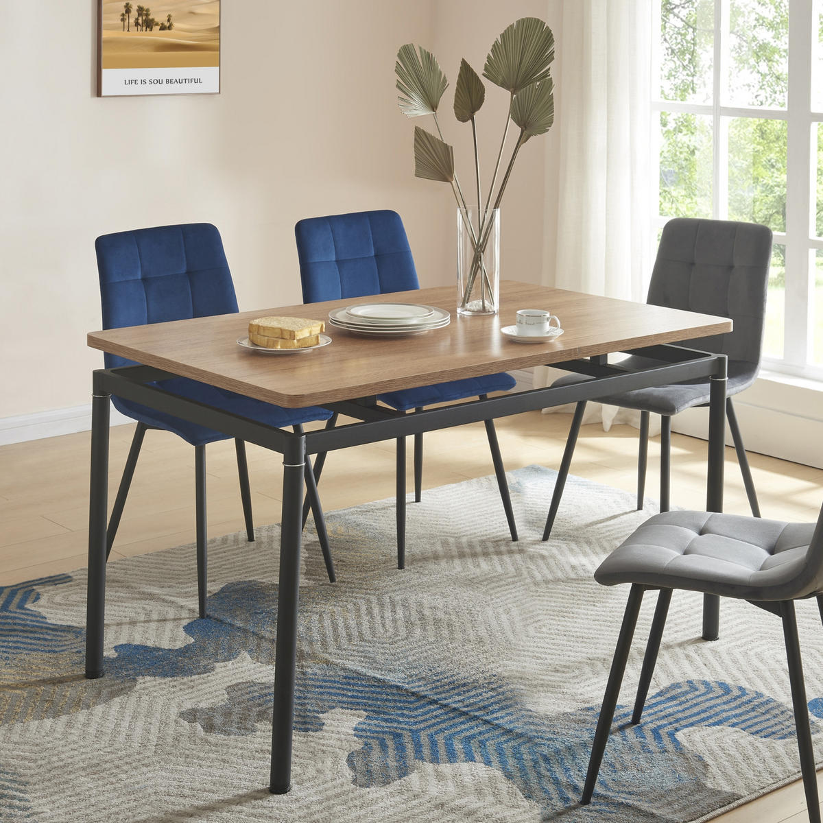 ESSTISCH Hemnes - Eichefarben/Schwarz, Holzwerkstoff/Metall (70/120/75cm) - [en.casa]