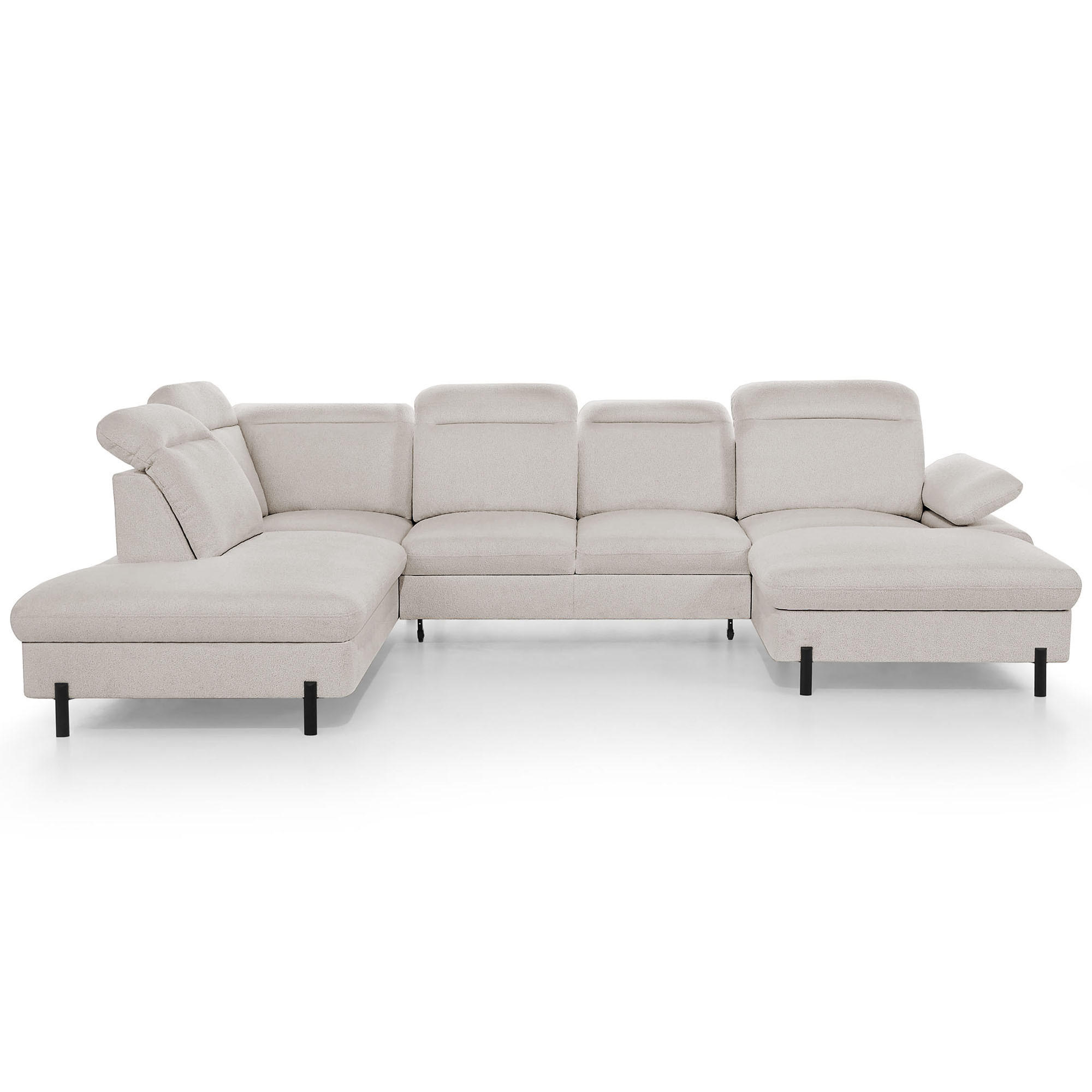 SEDACÍ SOUPRAVA Sora U s funkcí spaní, nastavitelnou hloubkou sedu, opěrkami hlavy a područkou, 365 cm, béžová, pravá - černá/béžová, textil (365/107/235cm) - Beautysofa