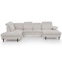 WOHNLANDSCHAFT Sora U mit Schlaffunktion und verstellbarer Sitztiefe, Kopfstützen und Armlehne, 365 cm, Beige, Rechts - Beige/Schwarz, Textil (365/107/235cm) - Beautysofa