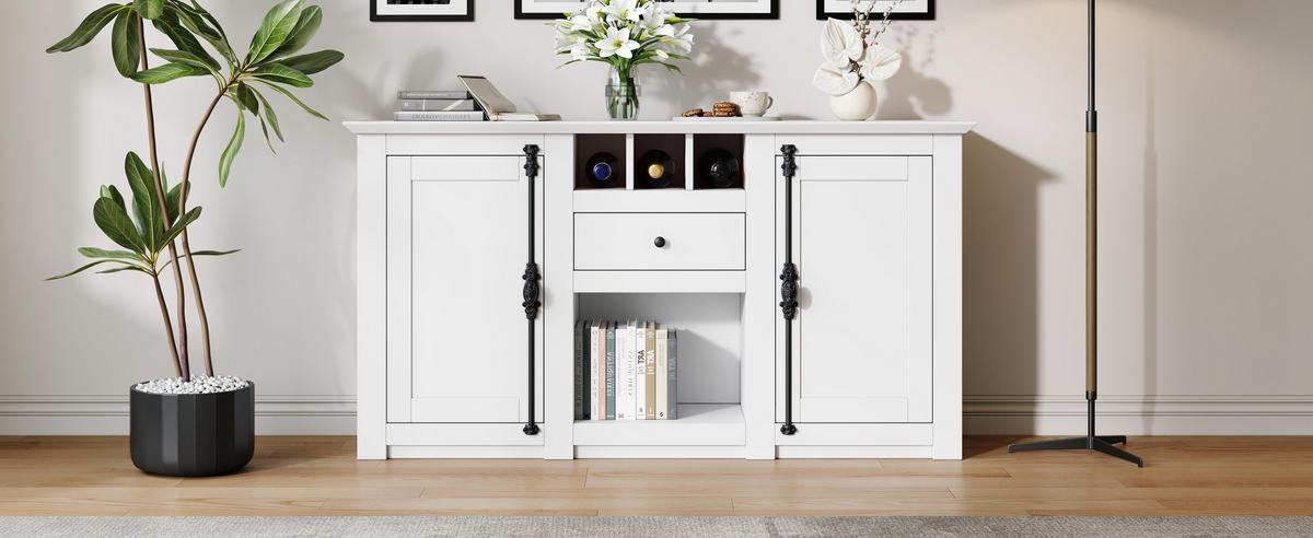 SIDEBOARD 130/35/70 cm, Weiß mit 2 Türen, 1 Schublade und 3 Weinfächern, Weiß - Weiß, Holzwerkstoff (130/70/35cm) - Redom