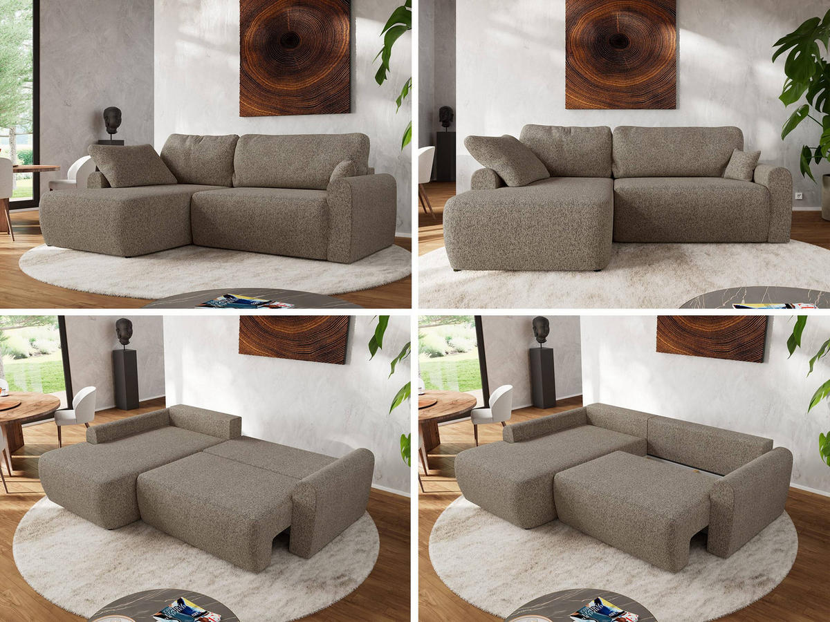 ECKSCHLAFSOFA CUBO L Dunkelbeige Struktur - links - Beige/Schwarz, Kunststoff/Textil (273/187cm) - MKS