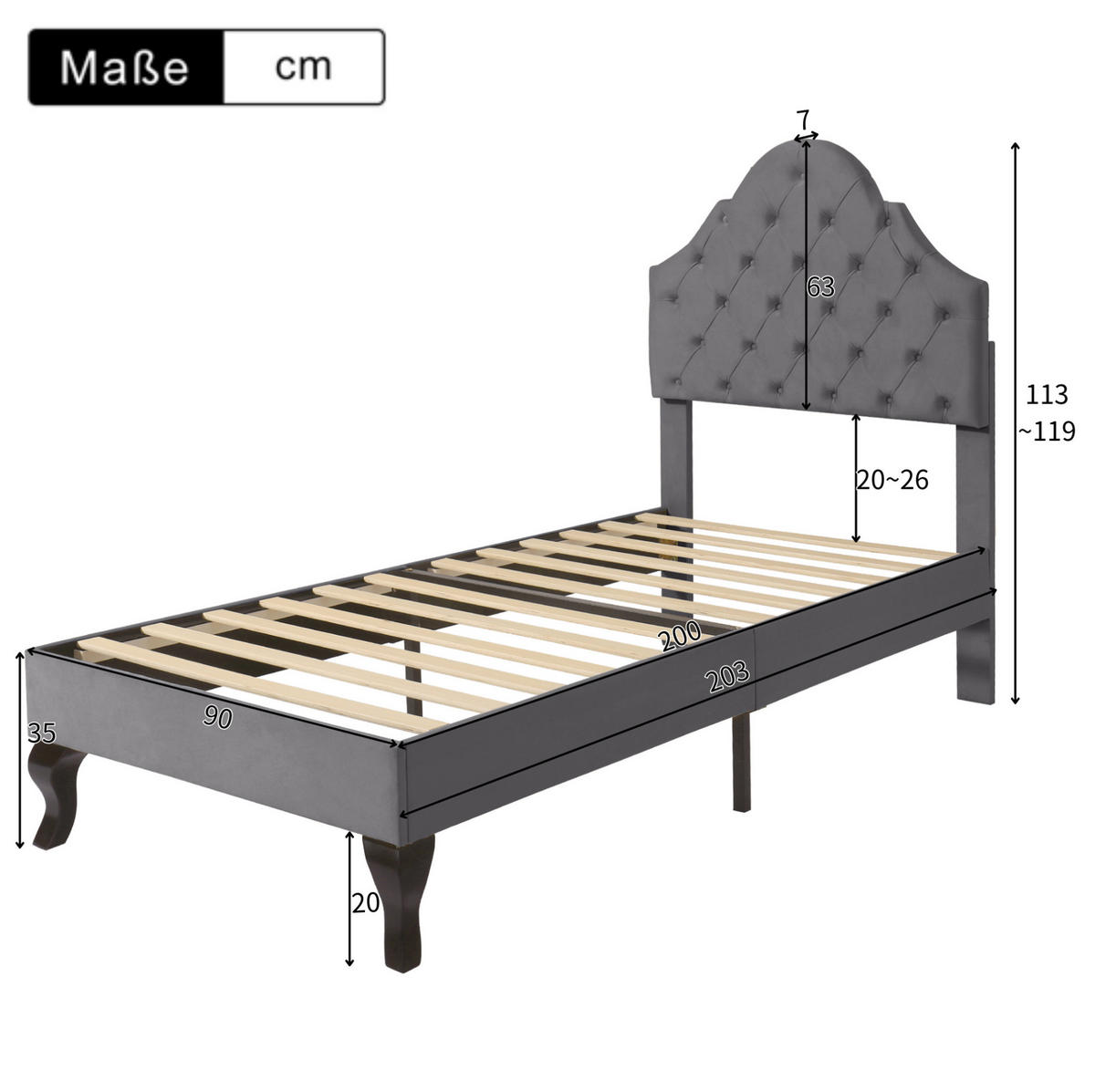 ČALÚNENÁ posteľ 90/200 cm, zamatová, sivá, s lamelovým roštom - sivá, textil (90/200cm) - BEAOK