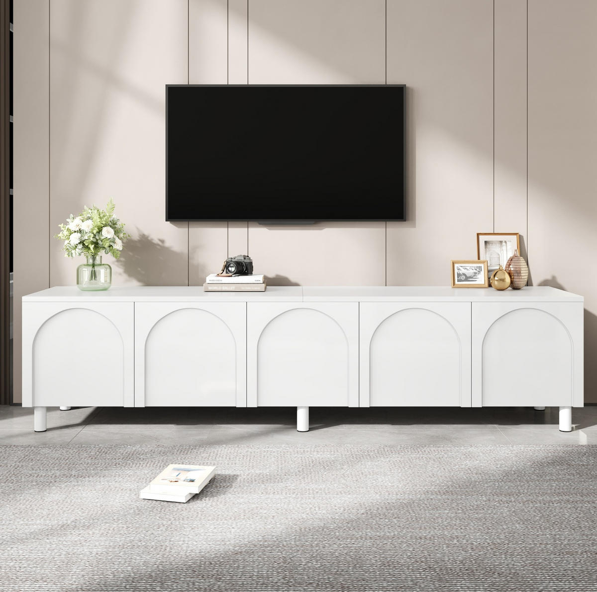 TV-ELEMENT mit 5 Türen 180 x 38 x 45 cm MDF Weiß - Weiß, Holzwerkstoff (38/45/180cm) - Beauniv