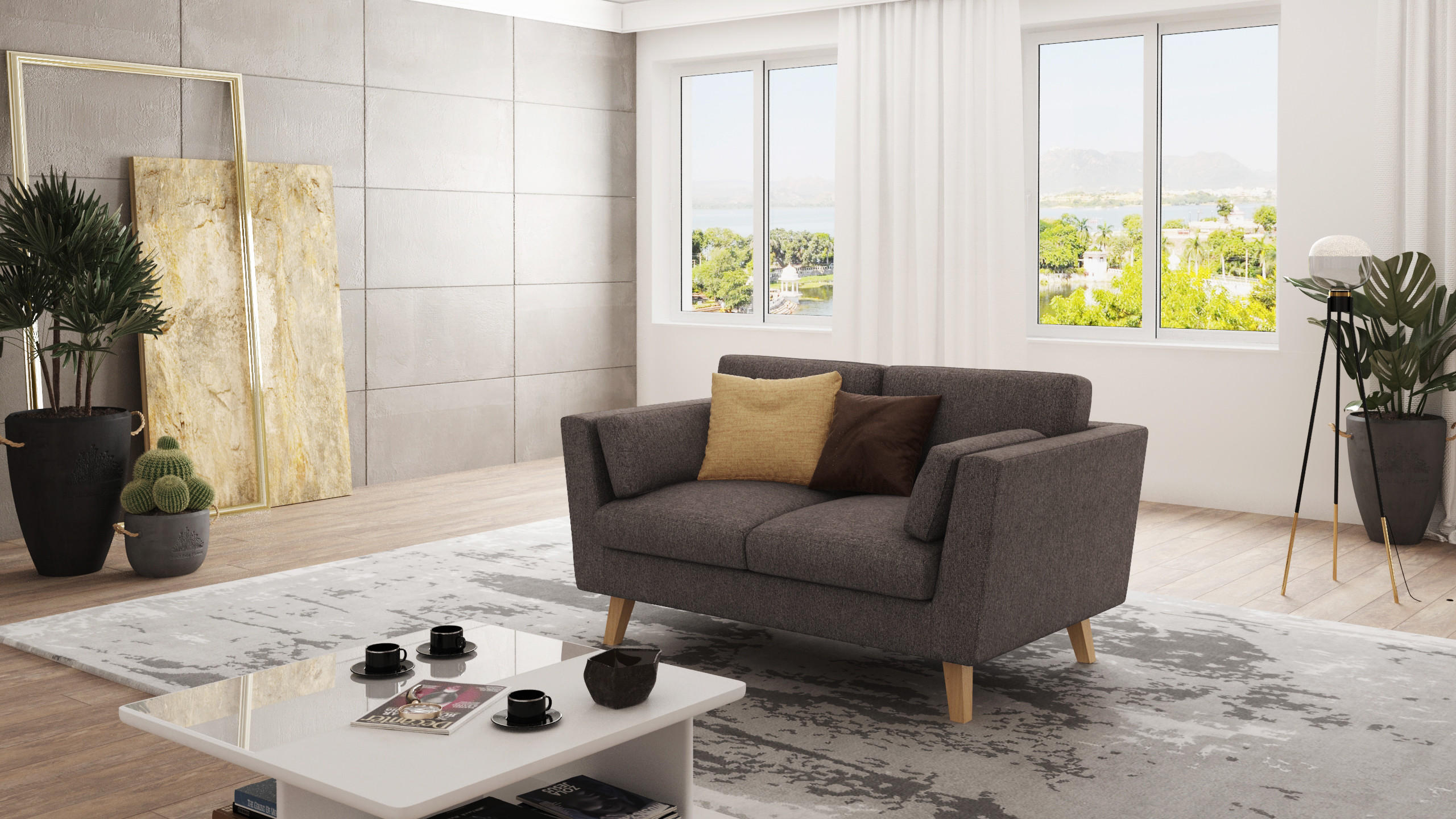 2-SITZER-SOFA Mario Braun - Khaki Microfaser - Hellbraun/Dunkelbraun, Holz/Buchenholz (152/90/89cm) - S-Style Möbel
