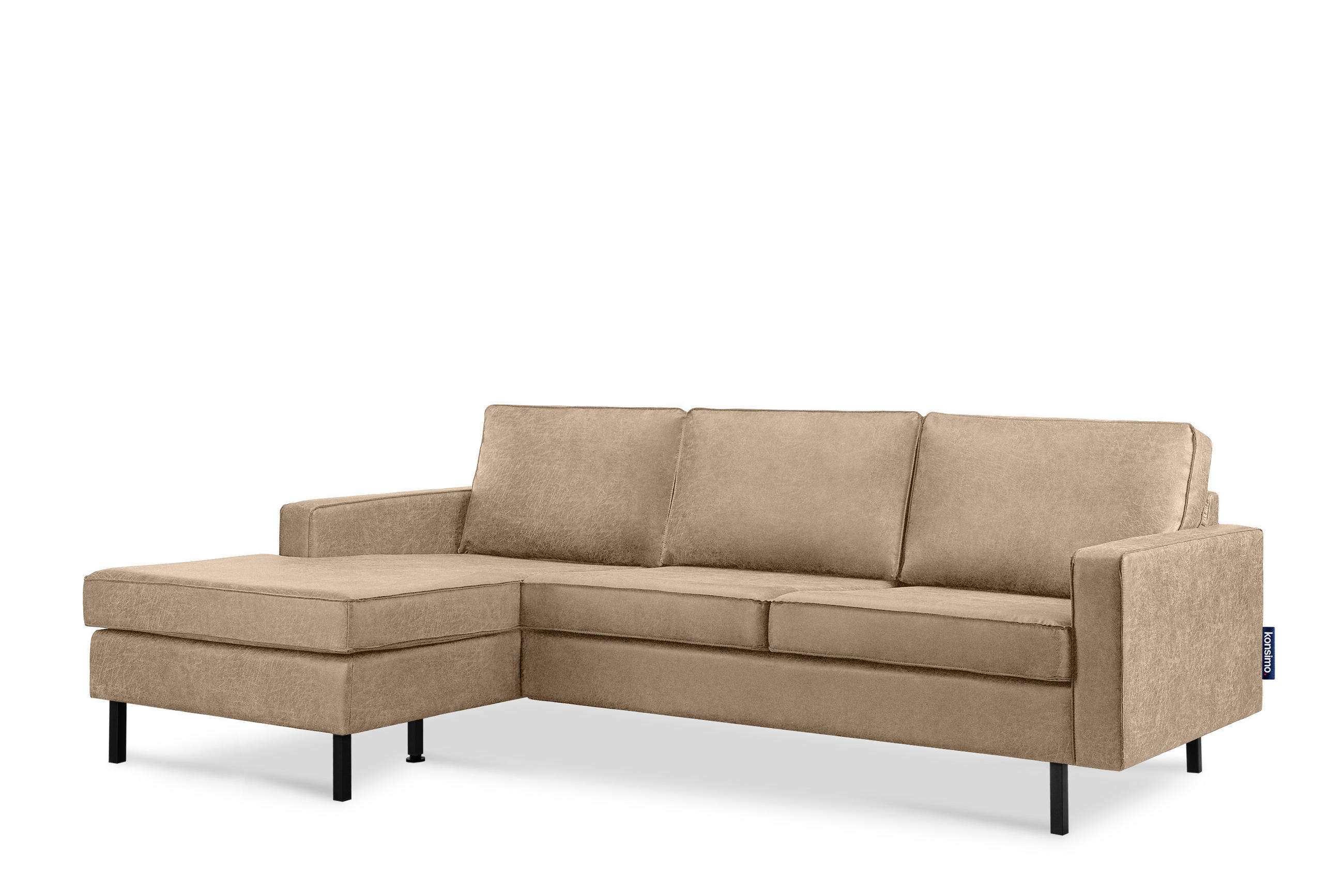 ECKSOFA-LINKS INVIA mit Armlehnen vintage, Lederoptik-Stoff, beige - Beige/Schwarz, Textil (234/160cm) - KONSIMO®