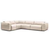 ECKSOFA mit Rundecke - Hellgrau/Schwarz, Leder/Kunststoff (325/260cm) - home24
