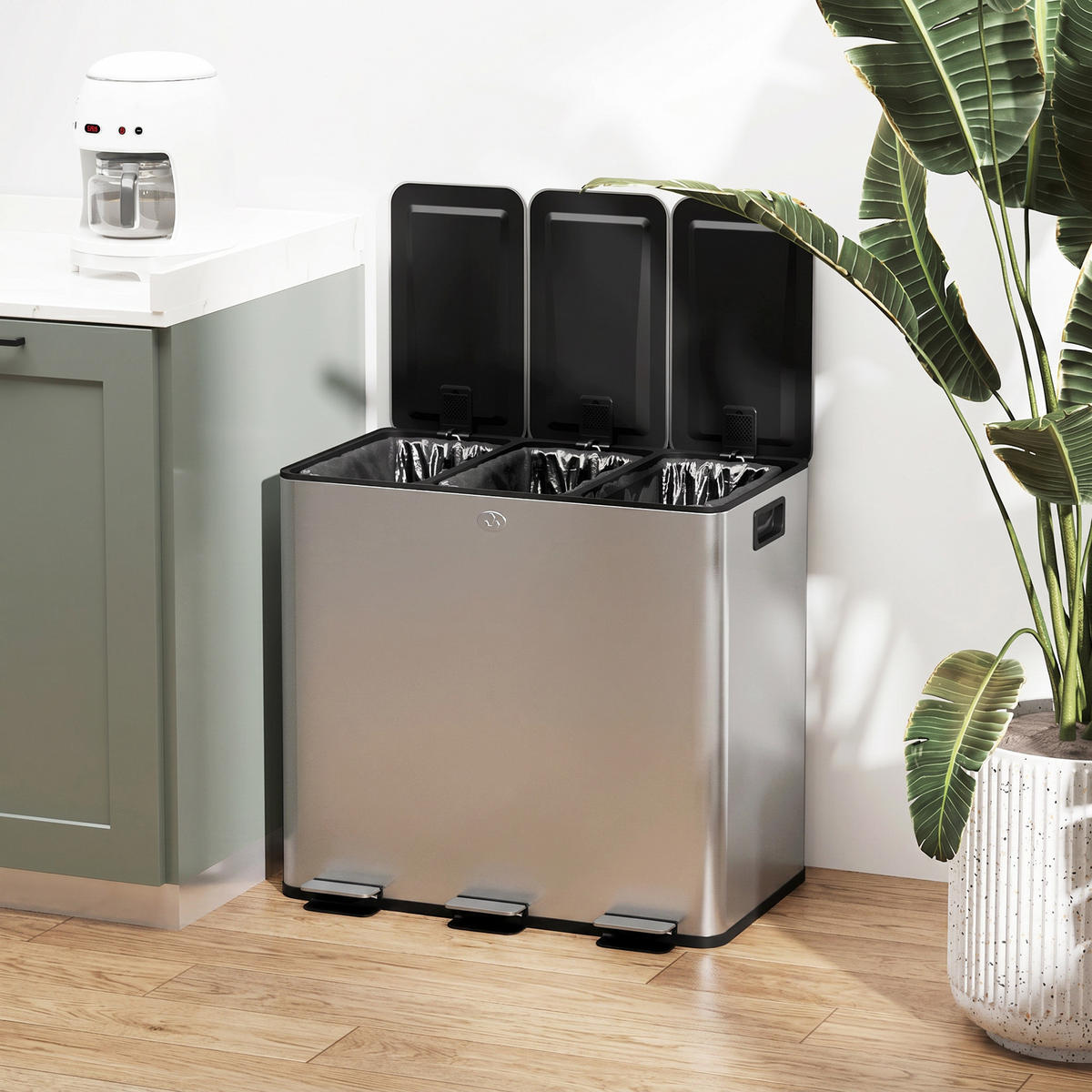 MÜLLEIMER DE-17672 3x15L mit Soft-Close-Pedalen Silber - Silberfarben, Metall (36.6/43.2/61.9cm) - ComfortXL