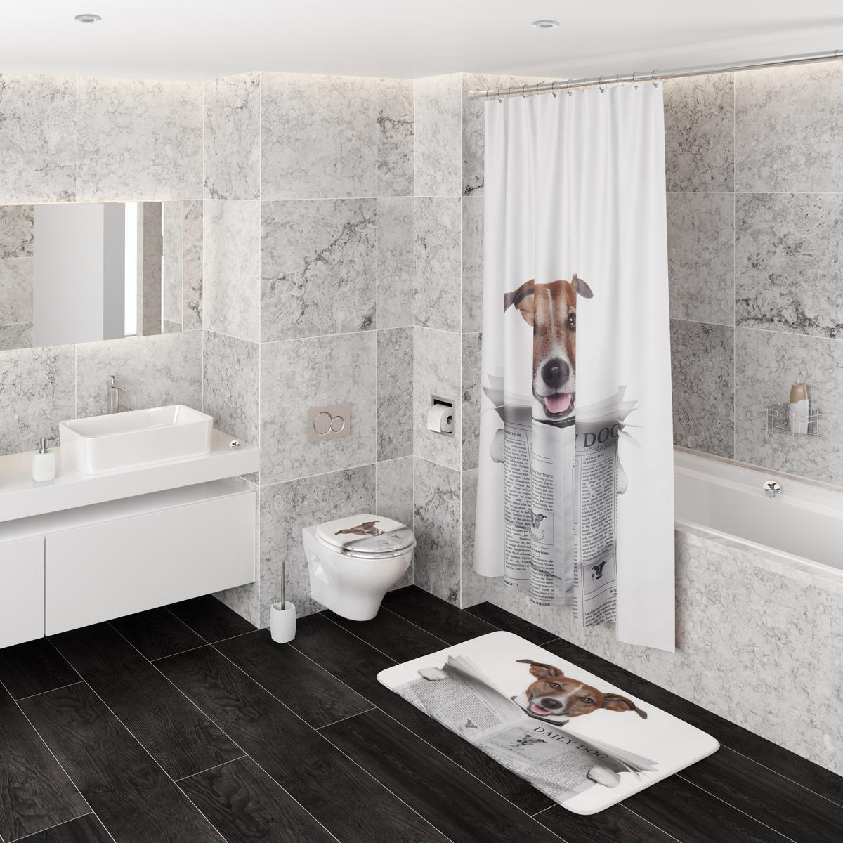 DUSCHVORHANG Newspaper 180 x 200 cm - Braun, Textil (180/200cm) - Sanilo