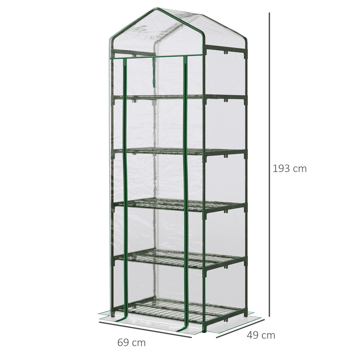 MINI-GEWÄCHSHAUS, 5-stöckig, Stahl, PVC-Abdeckung, 69x49x193cm, Grün - Multicolor, Kunststoff (69/193/49cm) - FORIOUS