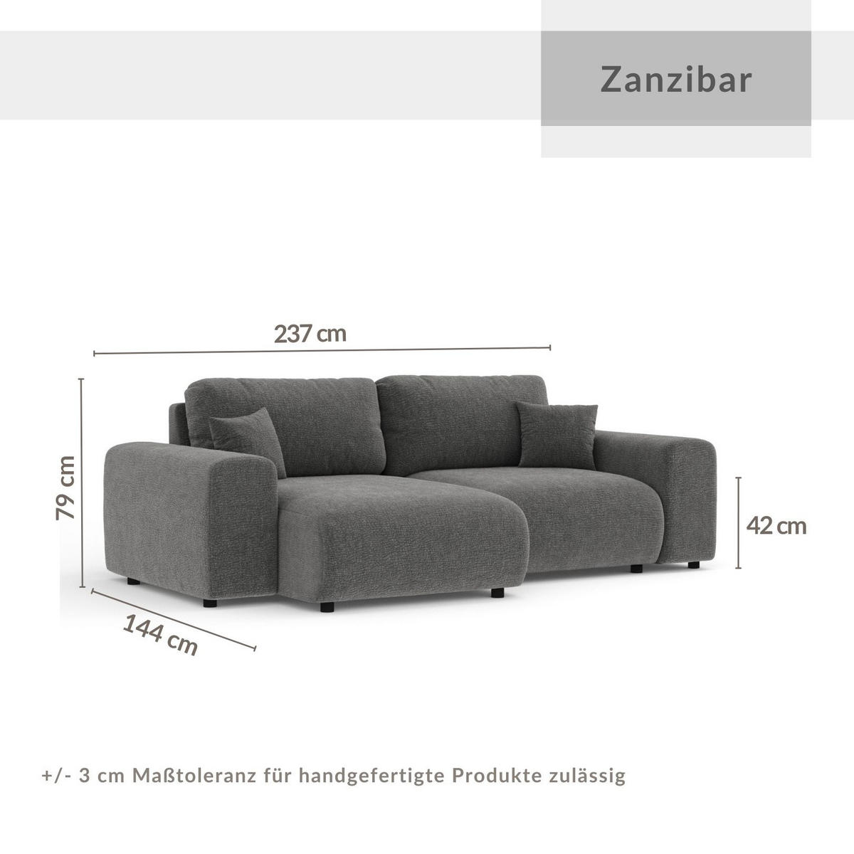 ECKSOFA Zanzibar Creme Samtstoff - Schwarz/Grün, Holz/Holzwerkstoff (237/144cm) - Maison de Reve