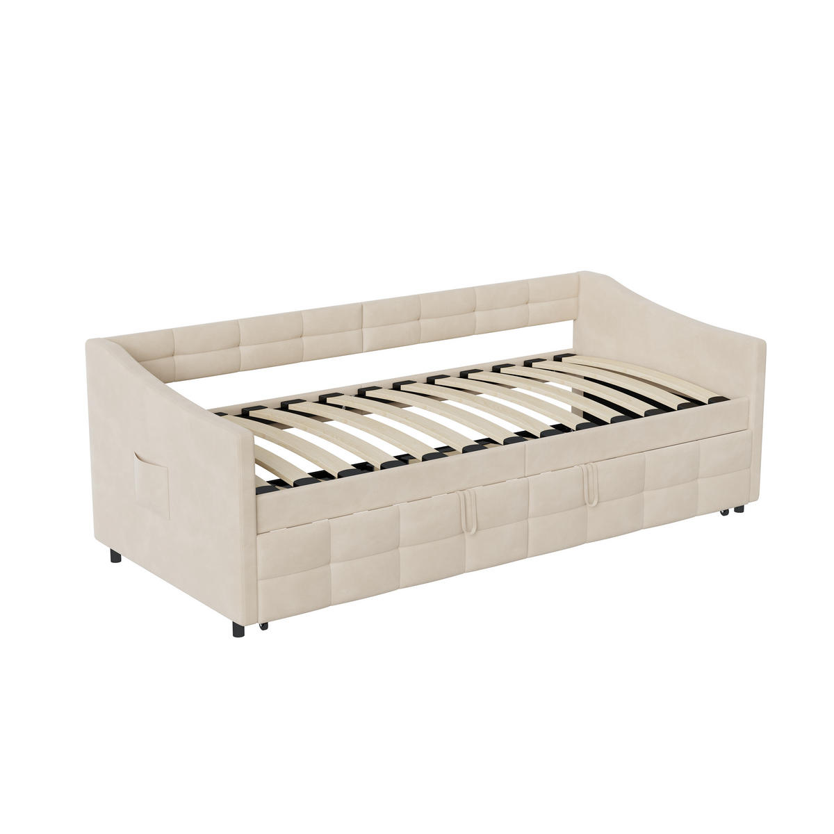 POLSTERBETT 90/200 cm Beige mit Ausziehbett - Beige, Metall (90/200cm) - EuroLiving