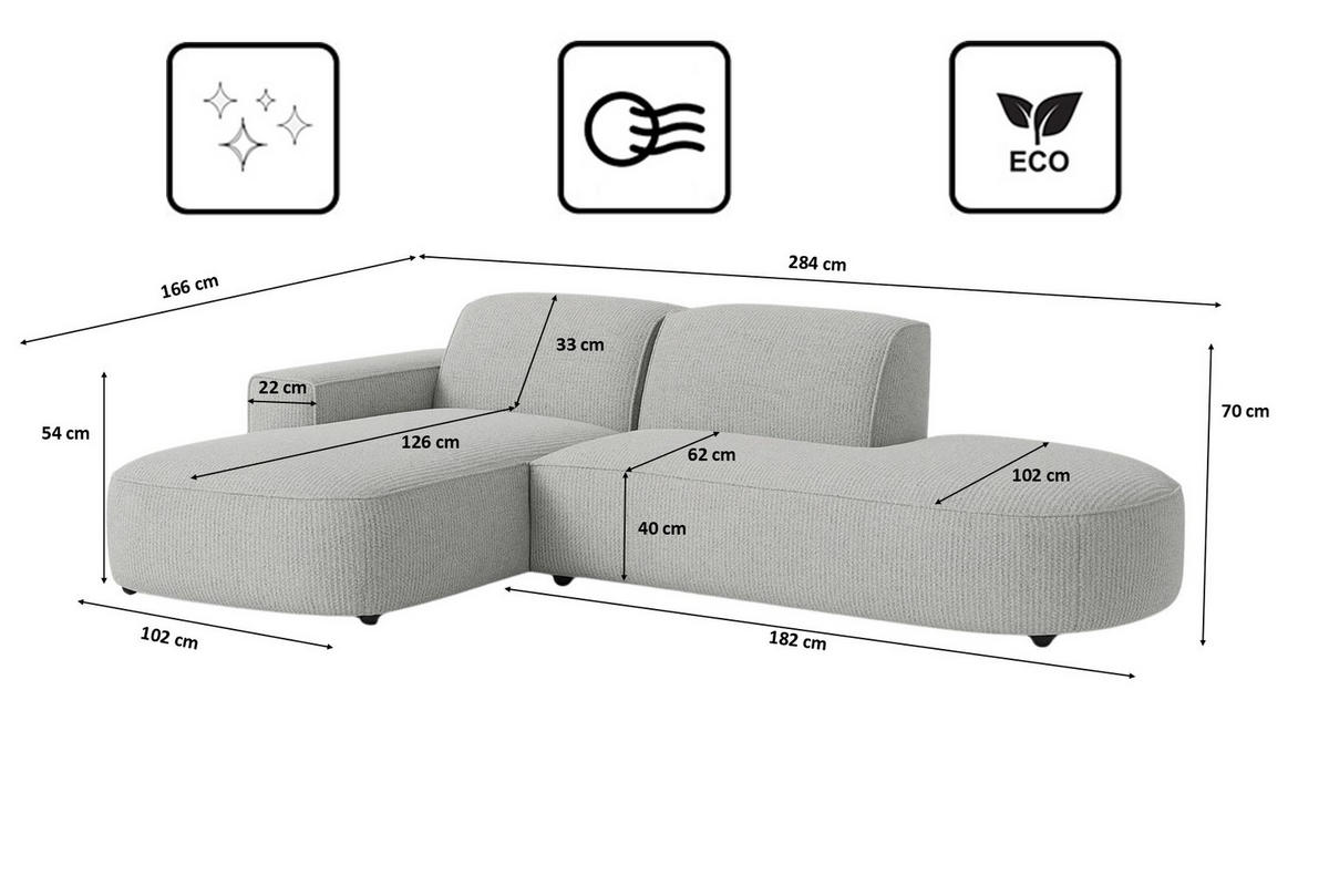 ECKSOFA Cursal Atelier, Stoff Artico, Cement, Links - Grau, Holz (284/166cm) - Kaiser Möbel