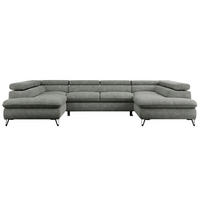 WOHNLANDSCHAFT PEDRO U Struktur Grau - Schwarz/Grau, Textil/Metall (346/76/208cm) - MKS