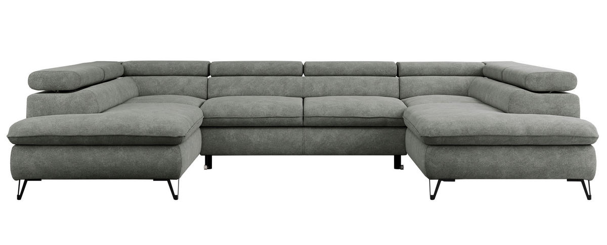 WOHNLANDSCHAFT PETER U Struktur Grau - Schwarz/Grau, Textil/Metall (346/76/208cm) - MKS