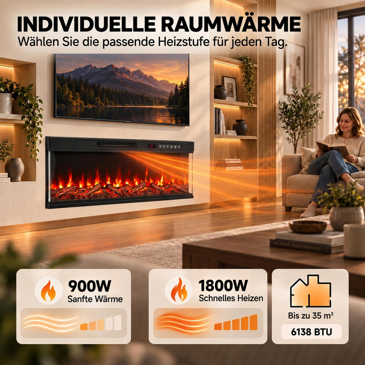 ELEKTROKAMIN Stahl gehärtetes Glas Schwarz - Schwarz, Metall (15/46/127cm) - HOMCOM